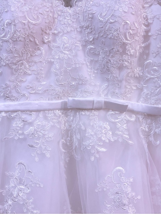 JJs House White Lace A-Line Wedding Dress with Illusion Sleeves - Picture 5 of 11